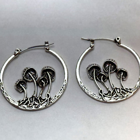 Magic Mushroom Silver Hoop Earrings