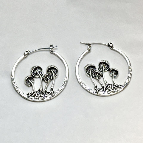 Magic Mushroom Silver Hoop Earrings