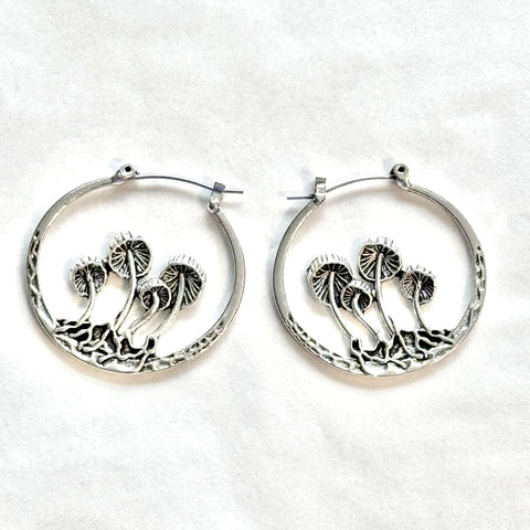 Magic Mushroom Silver Hoop Earrings