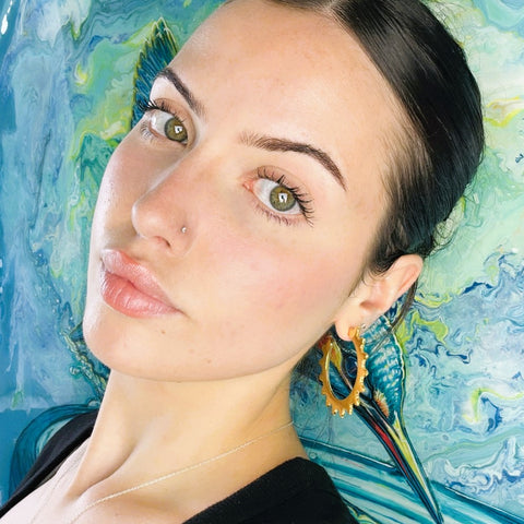 Large Gold Hoops Earrings on Studs Sun Greek Latin Style