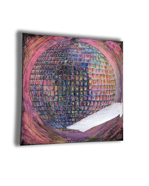 Pink Disco Mirror Ball Painting