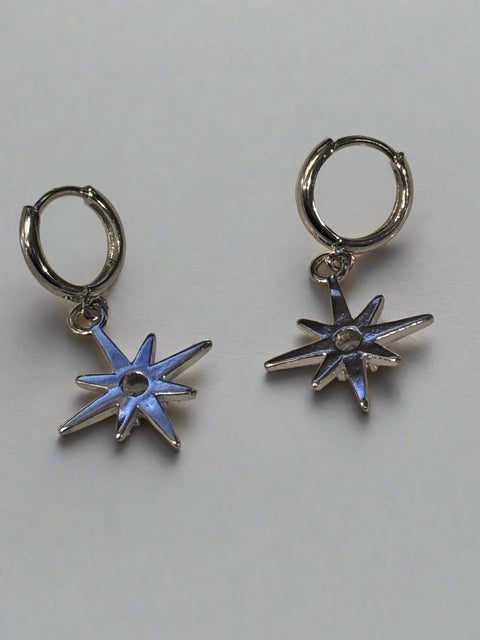 Dainty Star Sparkle Charm Silver Huggie Earrings