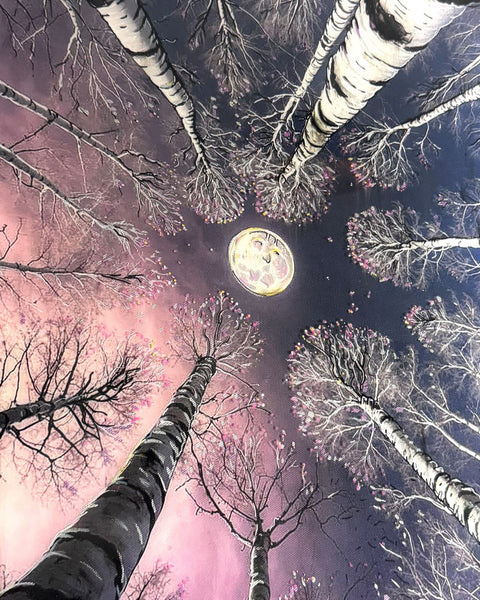 Silver Moon Birch Tree Painting