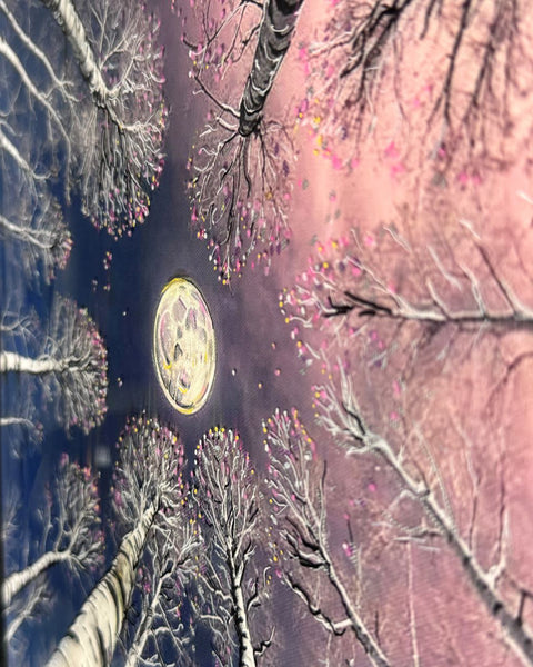 Silver Moon Birch Tree Painting