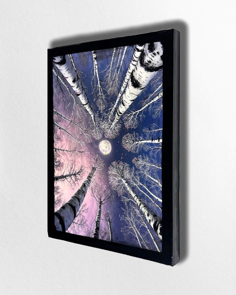 Silver Moon Birch Tree Painting