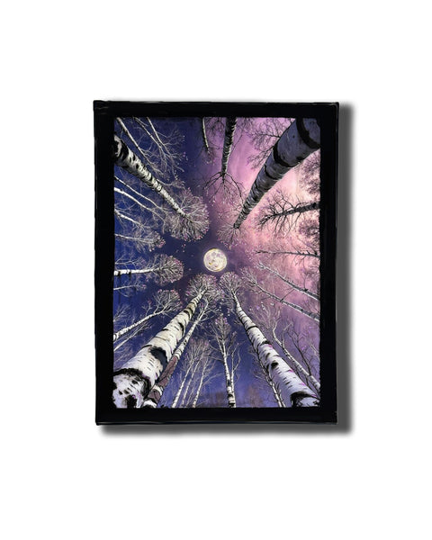 Silver Moon Birch Tree Painting