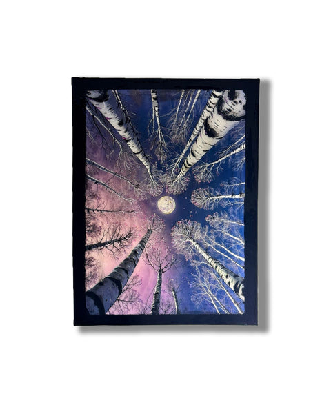 Silver Moon Birch Tree Painting