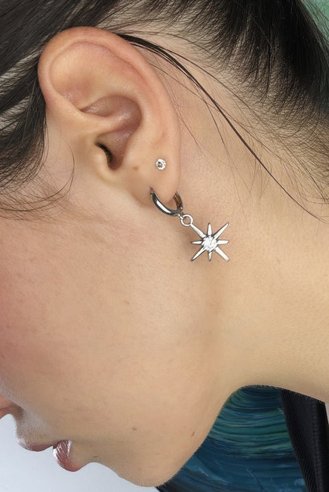 Dainty Star Sparkle Charm Silver Huggie Earrings