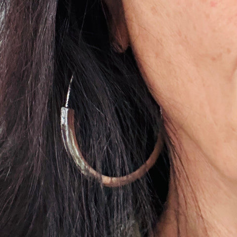 Large Silver Crescent Hoop Earrings