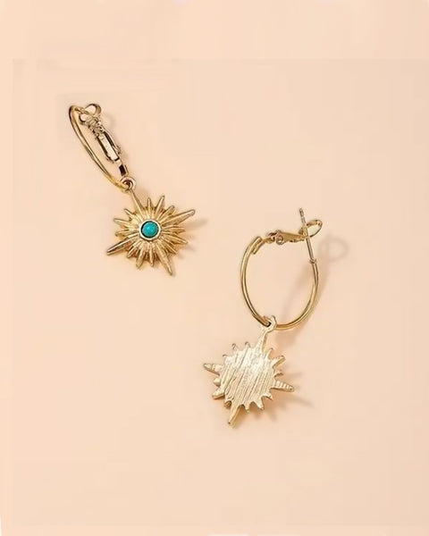 Sweetpea Gold & Turquoise Northern Star Drop Charm Hoop Earrings