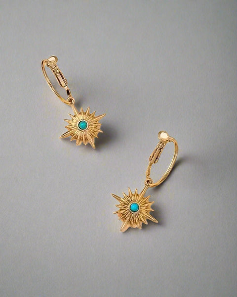 Sweetpea Gold & Turquoise Northern Star Drop Charm Hoop Earrings