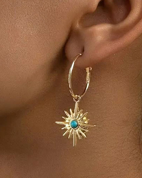 Sweetpea Gold & Turquoise Northern Star Drop Charm Hoop Earrings