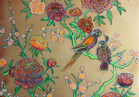 Peonies & Climbing Roses Painting