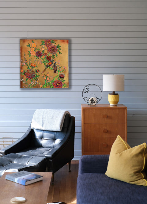 Peonies & Climbing Roses Painting