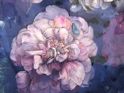 Iridescent Iced Floating Peony Flowers Painting