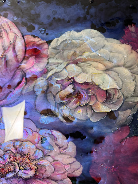 Iridescent Iced Floating Peony Flowers Painting