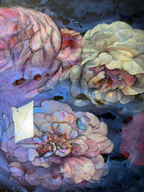 Iridescent Iced Floating Peony Flowers Painting