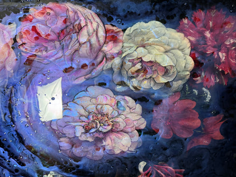 Iridescent Iced Floating Peony Flowers Painting