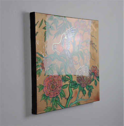 Macaw Parrot Peonies Roses Painting