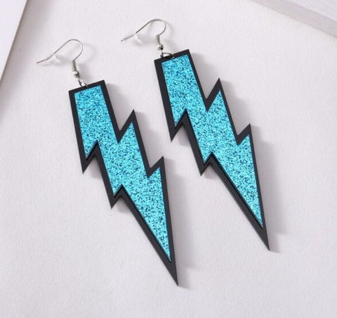 Turquoise Blue Glitter Lightning Bolt Earrings