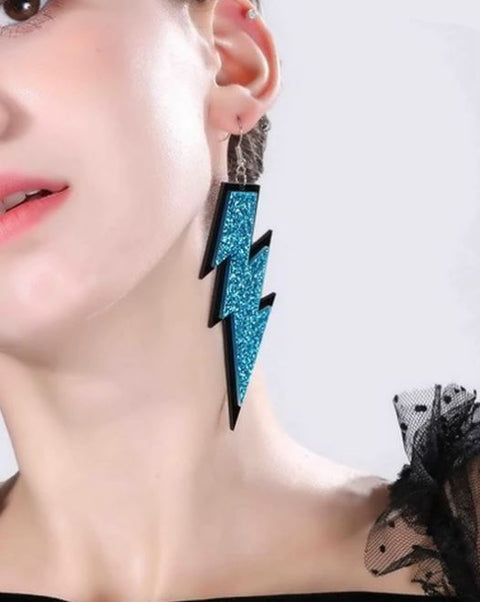 Turquoise Blue Glitter Lightning Bolt Earrings