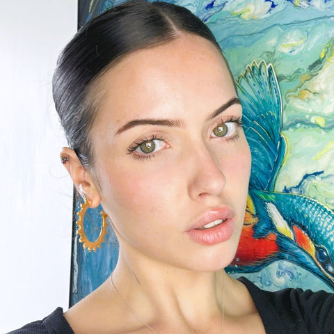 Large Gold Hoops Earrings on Studs Sun Greek Latin Style