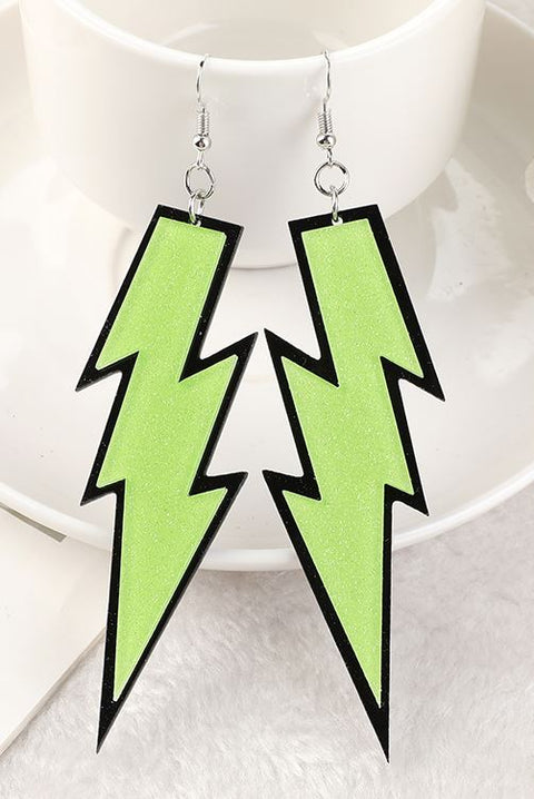 Lime Green Glitter Lightning Bolt Earrings