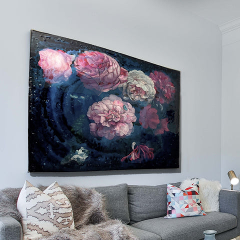 Iridescent Iced Floating Peony Flowers Painting