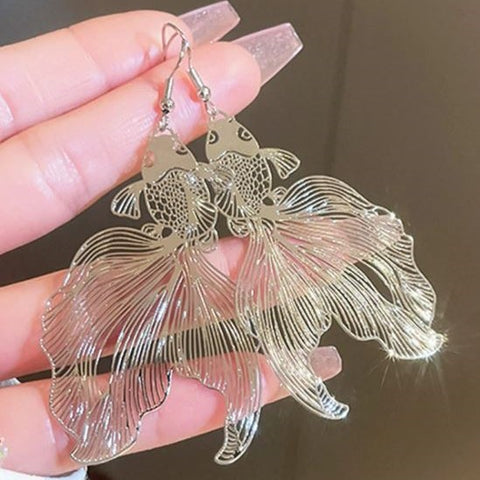Silver Metal Goldfish Earrings