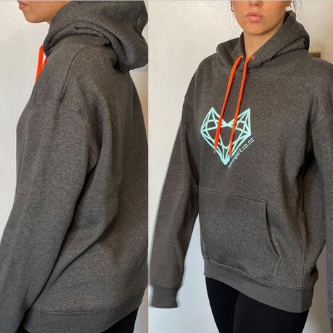Hooded Sweatshirt Top Charcoal & Neon Orange