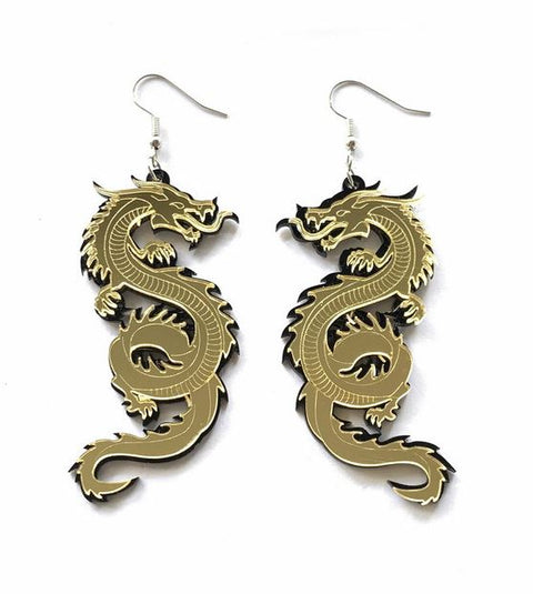 Gold Mirror Dragon Earrings