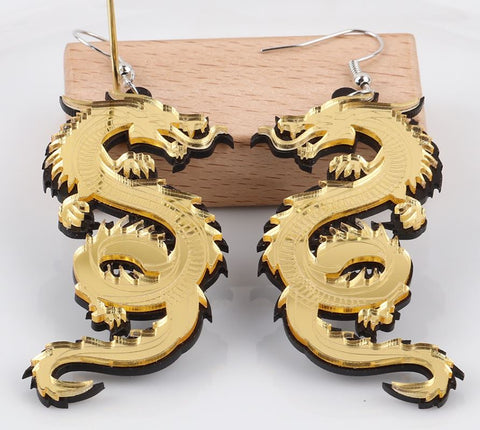 Gold Mirror Dragon Earrings