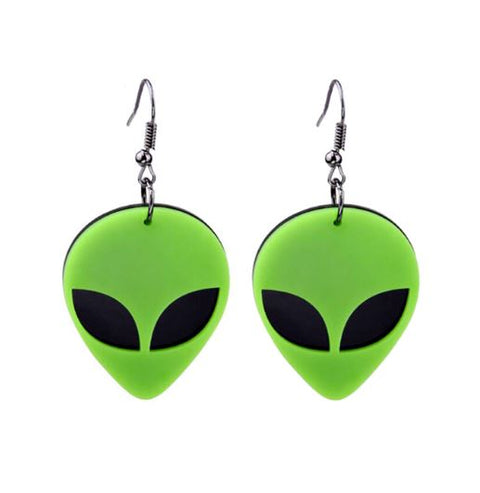 Little Green Man Alien Earrings