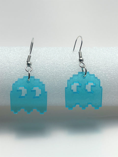 Blue Pac-Man Inky Ghost Earrings