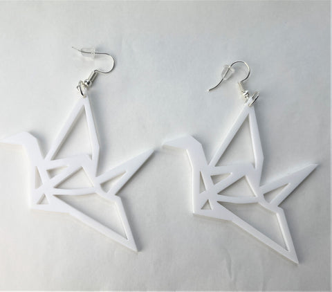 White Geometric Swan Earrings