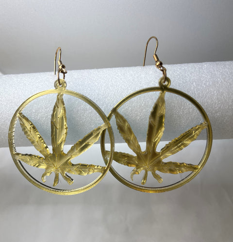 Gold Mirror Hemp Marijuana Leaf Earrings