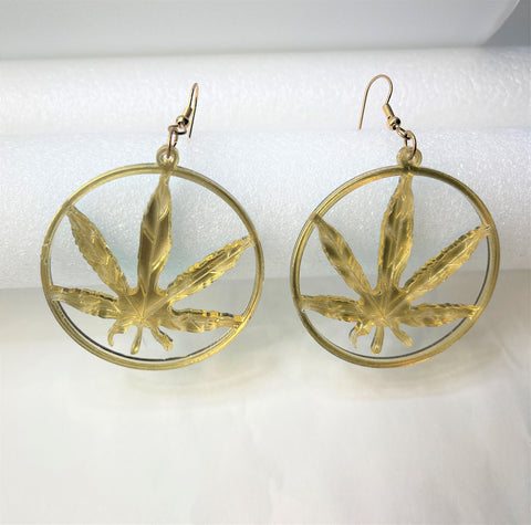 Gold Mirror Hemp Marijuana Leaf Earrings