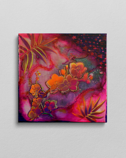 Pink & Purple Orchids & Copper Leaves Painting