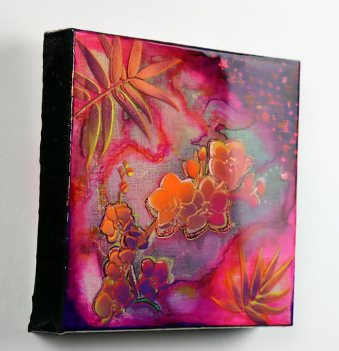 Pink & Purple Orchids & Copper Leaves Painting