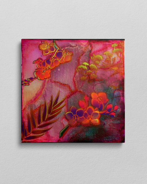 Orchids, Fern & Copper Cherry Blossom Painting