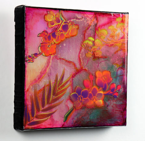 Orchids, Fern & Copper Cherry Blossom Painting