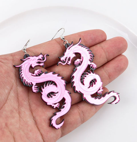 Pink Mirror Dragon Earrings