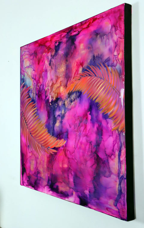 Hahei Sunset | Pink Purple Gold Kiokio 2 Ferns | Buy NZ art online | Stirling Art.