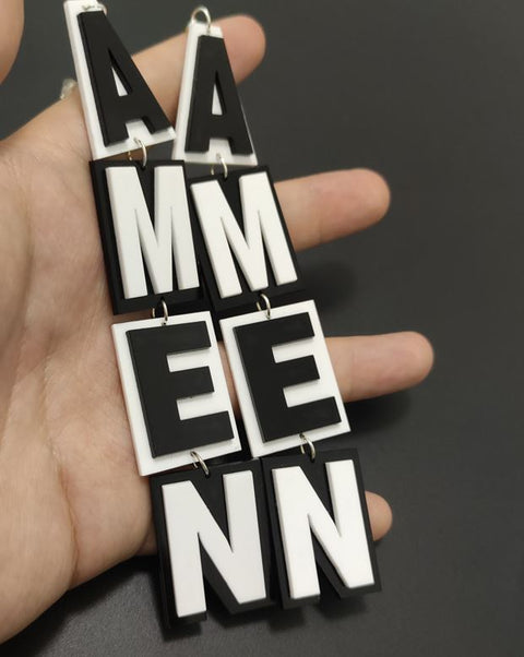 Huge Long Amen Black & White Earrings