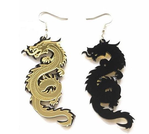 Gold Mirror Dragon Earrings
