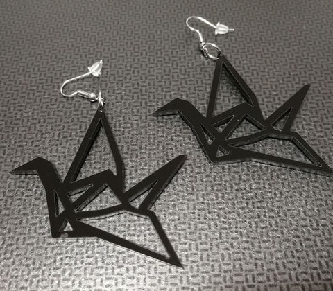 Black Geometric Swan Earrings