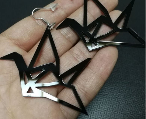 Black Geometric Swan Earrings