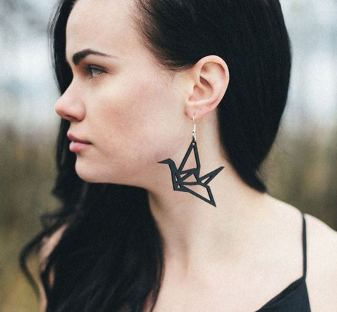 Black Geometric Swan Earrings