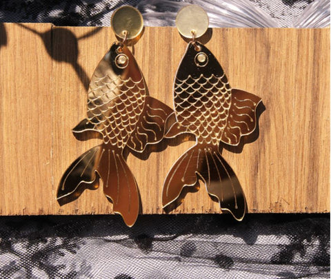 Big Gold Mirror Fish Earrings