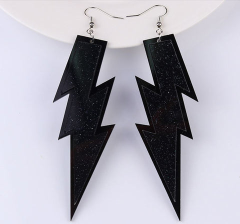 Big Black Glitter Lightning Bolt Earrings